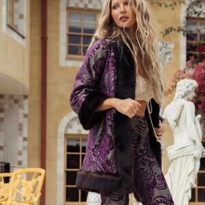 Chasing Unicorns RARE Tapestry Brocade Faux Fur Band On The Run Coat Medium